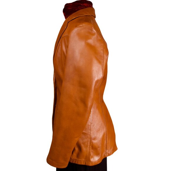 Vintage Tan Leather Blazer Jacket Size 8 - Picture 4 of 13